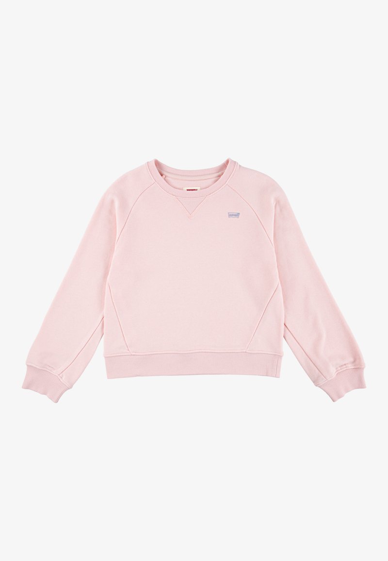 Rosa sweatshirt med raglanärmar, ribbade muddar och midja. Har en liten logotyp på bröstet. Enkel, mjuk tygdesign.
