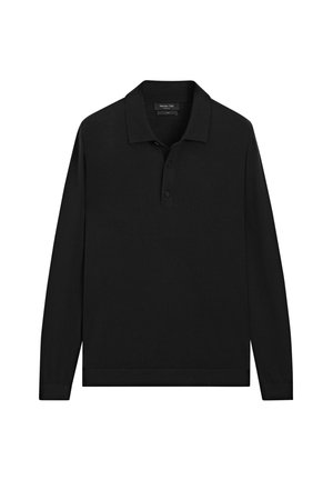 Massimo Dutti, 100% MERINO WOOL KNIT POLO SWEATER - Poloshirts - black