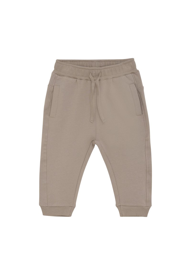 Ljusbeiga joggers i mjukt tyg, med elastisk midja och dragsko, två sidofickor och åtsittande muddar.