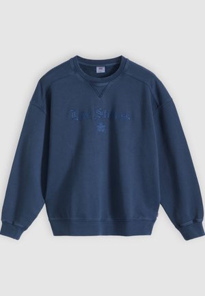 Tengerészkék pulóver bordázott nyakkal és mandzsettával. Elöl hímzett "Levi Strauss" logóval. Pamut keverék anyagból, laza fazon.