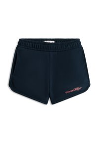 Αθλητικό σορτς σε σκούρο μπλε χρώμα με ελαστική μέση, δύο πλαϊνές τσέπες και κόκκινο κεντητό λογότυπο στο κάτω δεξιό μέρος. Ομαλή υφή.