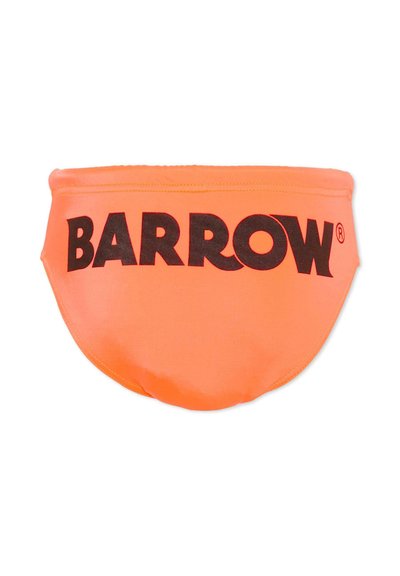 Slip de bain orange vif avec logo BARROW noir centré sur le devant sur un fond blanc.