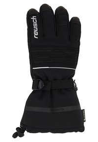 Schwarze isolierte Handschuhe aus wasserdichtem Material. Mit verstellbarem Riemen, strukturiertem Griff und GORE-TEX-Logo am Handgelenk.