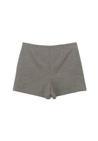 Sorte og hvide ternede shorts med høj talje, lige snit og minimale syninger. Stoffet har en glat tekstur.