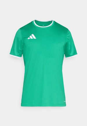 Tricou sport verde cu mânecă scurtă, margini albe și logo alb. Confecționat din material neted și ușor, potrivit pentru sport sau pentru purtare casual.