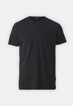 Zwart T-shirt met korte mouwen, gemaakt van katoen, met een ronde hals, subtiele merklogo op de borst en een rechte zoom.