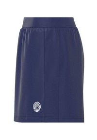 Falda deportiva de color azul oscuro con una textura suave, una cinturilla elástica y un detalle de logo blanco en la parte inferior. Diseño sencillo y ajustado.