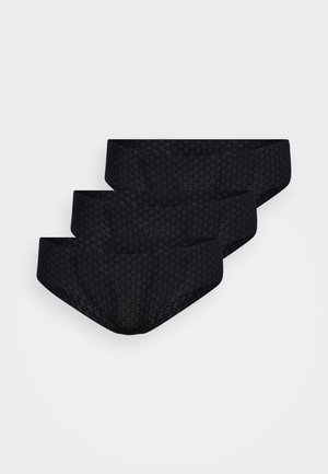 Melnas apakšbikses ar bezšuvju dizainu, mīkstu teksturētu audumu un trīs pāriem sakrātā veidā. Vienota krāsa un stils visā komplektā.