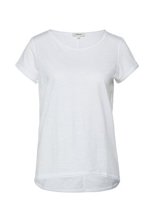 T-shirt blanc en coton à manches courtes, col rond et ourlet légèrement arrondi, design uni, étiquette de marque s.Oliver au col.
