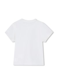 T-shirt bianca in cotone con maniche corte, collo rotondo e design semplice. La vista posteriore non mostra dettagli o motivi aggiuntivi.