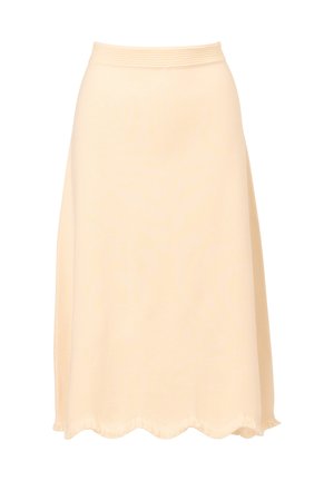 Faltenrock im A-Linie aus weichem beigen Stoff. Mit geripptem Bund und gewelltem Saum. Glatte Textur mit einem schlichten Design.