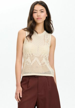 INSIDE, TOP CALADO TRICOTOSA CUELLO REDONDO - Top - beige