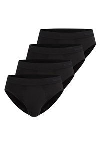Set di quattro slip in cotone nero con una texture liscia. Caratterizzati da un ampio elastico con un branding discreto e un design hipster classico.