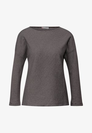 Zwart-wit gestreepte lange mouwen top met een ronde halslijn, gladde textuur en zachte stof. Kenmerkt een ontspannen pasvorm.