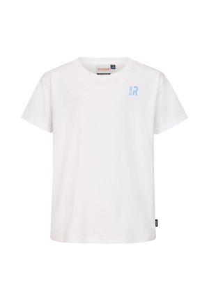 Witte T-shirt met korte mouwen en ronde hals, voorzien van een klein blauw "Retour R" logo op de linkerborst en een zwart label in de zijnnaad.