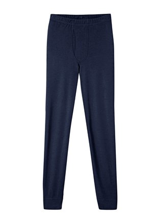 Marineblauwe lange onderbroek met elastische tailleband en gestikte gulp, ontworpen voor warmte en comfort.