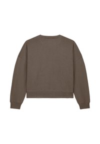 Bruine cropped sweatshirt met lange mouwen, ribbelmanchetten en -zoom. Gemaakt van textuurstof met een ronde halslijn en minimale stikseldetails.
