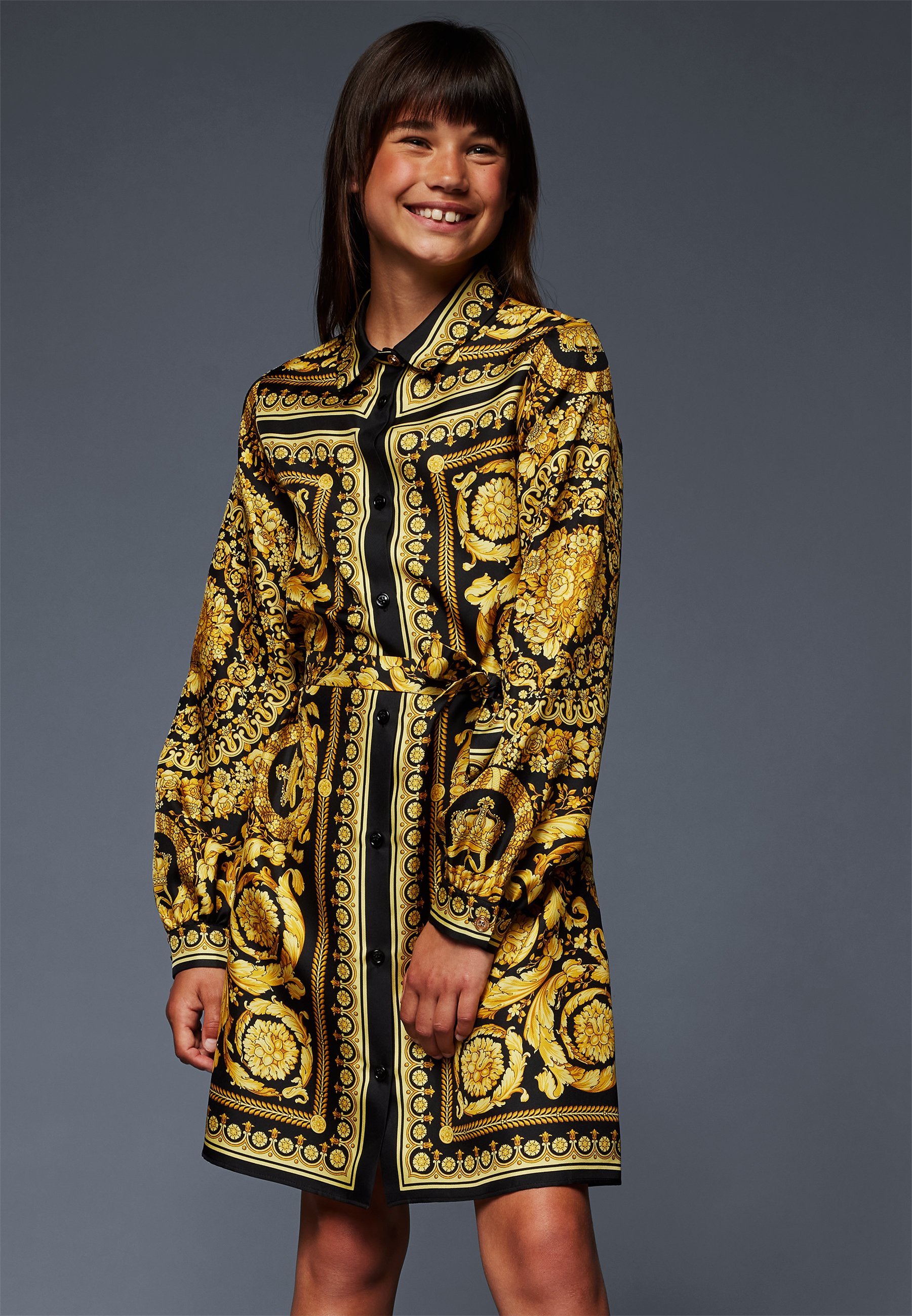 Versace Fashion Vestaglia Versace Seta Versace DRESS BAROQUE KIDS SETA  Shirt Dress Black/gold/black