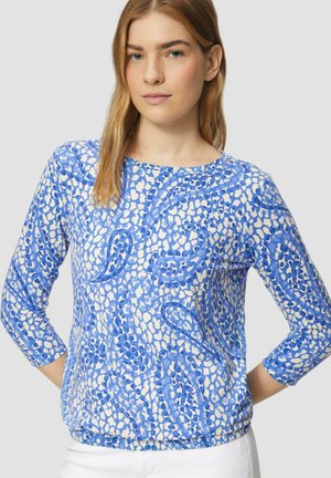 Blauw en wit gestreepte longsleeve top met een ronde halslijn en een ontspannen fit, met abstracte ontwerpen en een gladde stofstructuur.