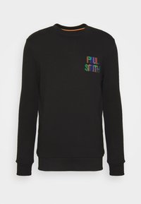 Sweat-shirt noir à manches longues avec poignets et ourlet côtelés, arborant un petit logo "Paul Smith" multicolore sur la poitrine gauche.