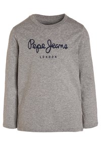 Szara bluzka z długim rękawem wykonana z miękkiej bawe�łny, z okrągłym dekoltem i granatowym nadrukiem "Pepe Jeans London" z przodu.