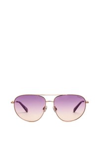 Aviatormokken met een roségouden metalen frame, paarse gradient lenzen en donkerpaarse tempels. Voorzien van verstelbare neuspads.