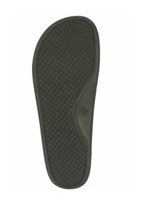 Zwarte rubberen inlegzool met een gestructureerd ruitpatroon, in een afgeronde vorm en met een maatmarkerings "38" aan de zijkant. Matte afwerking.