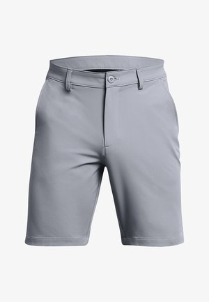 Pelēki šorti, izgatavoti no viegla auduma, ar plakanu priekšpusi, jostu cilpiņām, divām sānu kabatām un vienu pogu aizdari.