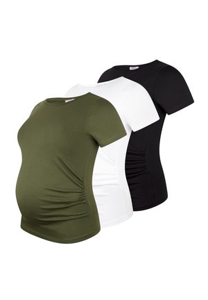 3ER SET - Basic T-shirt - schwarz weiß khaki