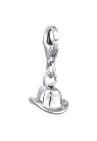 Charm aus Sterlingsilber in Form eines Zylinderhuts, mit einer glatten Oberfläche, detaillierter Krempe und einem Verschluss zur Befestigung. Geprägt mit 925.