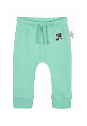 Mintgrüne Sweatpants mit einem elastischen Bund, Zugband und gerippten Bündchen. Mit einem gestickten Buchstaben "A" auf der linken Seite.
