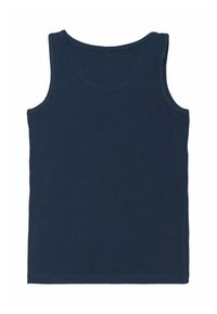 Marinblå ärmlös linne i mjukt bomullsmaterial, med en enkel design och sydd kant, som ger en avslappnad passform.