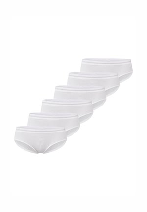 Weißes Baumwollunterwäsche-Set, mit Rippstruktur, elastischem Bund und klassischem Slips-Design, präsentiert im 6er-Pack.
