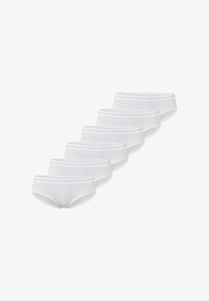 Ensemble de sous-vêtements en coton blanc, avec une texture côtelée, une taille élastique et un design classique de culottes, présenté dans un pack de six.