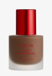 Brązowa butelka podkładu w kolorze z frosted szkła i metaliczną czerwoną nakrętką z etykietą TIRTIR Mask Fit Red Foundation 30ml.