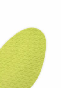 Light yellow insole with a textured, perforated surface, contoured shape, and rounded edges for comfort and support.