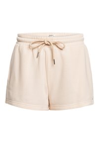 Beige Baumwollshorts mit elastischem Bund, verstellbarem Kordelzug und genähten Säumen. Roxy-Logo auf der unteren linken Seite.