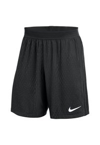 Zwarte sportshorts met een textuurdesign, elastische tailleband en het witte Nike-logo aan de linkeronderzijde.