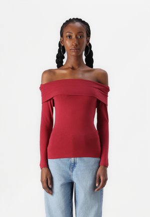 Long-Sleeve Cotton-Blend Seamless Fabric Tuckable Off-The-Shoulder Top - Maglietta a manica lunga - tibetan red