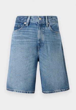 Leren denim shorts in lichtblauw, met een klassieke snit, vijf zakken en een sluiting met een voorste knoop. Glad stof met een lichte vervaging.