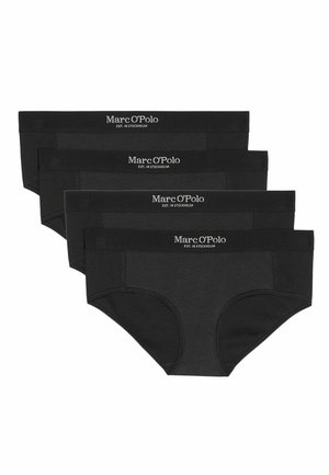 Zwarte katoenmengsel slips met een elastische tailleband met het "Marc O’Polo" logo. Vier slips in volgorde van voor naar achteren. 