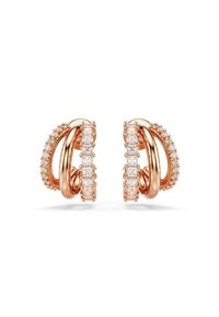 Pendientes de oro rosa con bucles entrelazados, adornados con brillantes piedras de zirconia cúbica transparente en un engaste de canal y una banda texturizada.