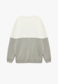 Crewneck sweatshirt met een color-block ontwerp in wit en lichtgrijs. Gemaakt van zacht materiaal, met ribgebreide manchet en boord. Platte achteraanzicht.