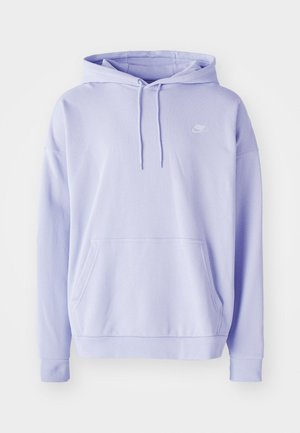 Light purple Nike hoodie with a kangaroo pocket and drawstring hood, featuring a small white Nike logo on the chest.