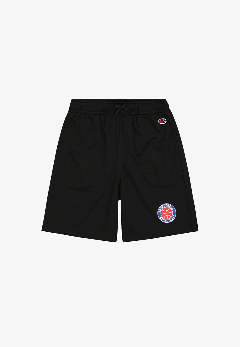 Pantaloni da basket neri con vita elastica e coulisse. Presenta un logo circolare rosso, bianco e blu sulla coscia sinistra.
