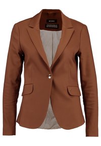 Brun blazer med skräddarsydd design, en knappknäppning, två framlommor och en texturerad innervadding. Slät tygfinish.