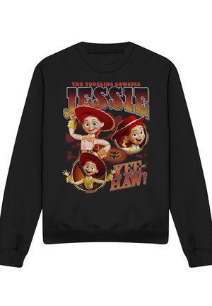 Black sweatshirt featuring three animated girls in red cowgirl hats with text "The Yodeling Cowgirl Jessie" and "Yee-Haw!" in western-style font.