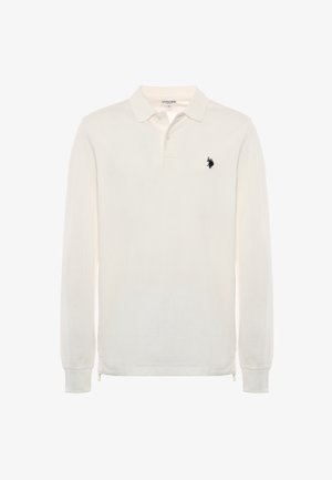 Polo a maniche lunghe in cotone avorio. Presenta colletto classico, patta con tre bottoni e logo ricamato nero sul petto.
