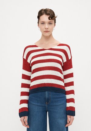 ONLGEENA REVERSE V NECK - Strikkegenser - karanda red/cloud dancer/total eclipse