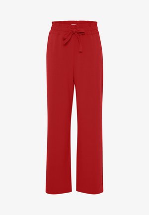 Rode, wijde broeken met een zachte textuur. Voorzien van een elastische tailleband met een strikdetail aan de voorkant.